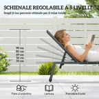 Outsunny Set of 2 Sun Loungers Adjustable in 5 Positions with Side Table and 2 Wheels, in Metal and Polyester, Grey