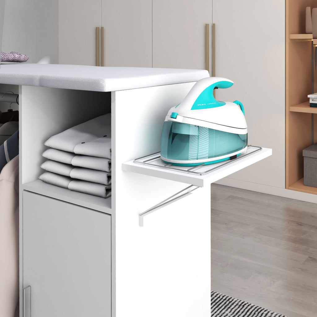 Mobile Ironing Board with Shelf, 3 Cube Shelves and Guide, 107x42.5x99cm, White - Borgè