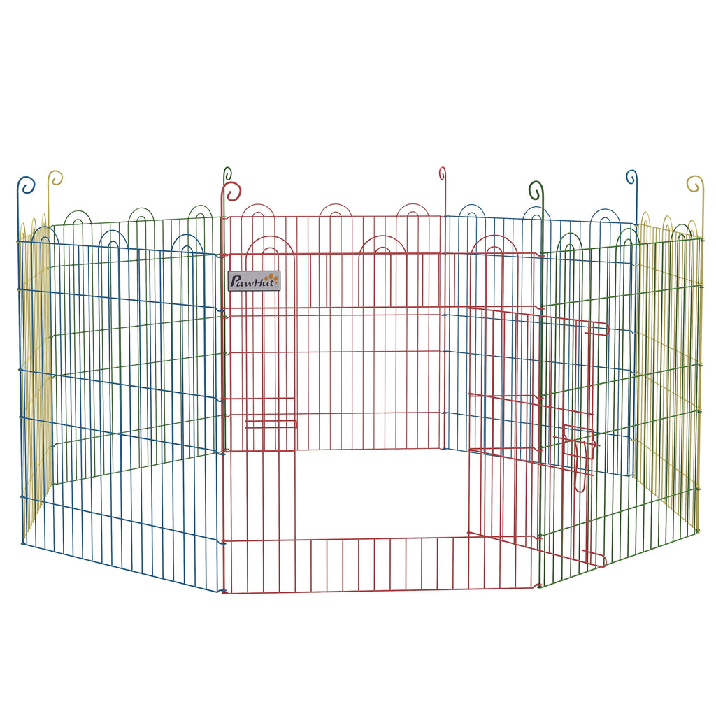 PawHut 8-Panel Dog Gate with Snap Lock, for Medium Dogs, Steel, Ø156x60 cm, Multicolor