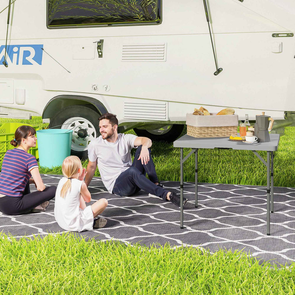 Outsunny Folding Camping Table, Adjustable to 2 Heights, in HDPE and Metal, 86x86x74 cm, White