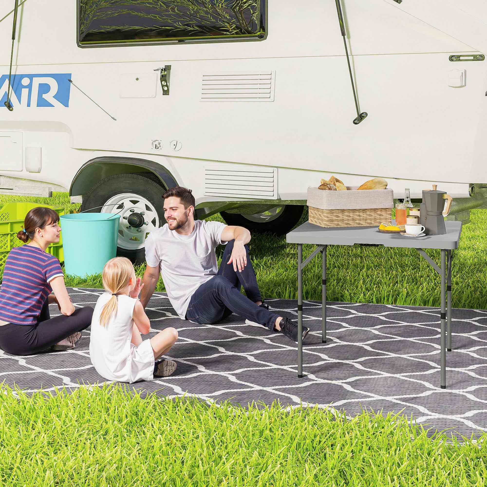 Outsunny Folding Camping Table, Adjustable to 2 Heights, in HDPE and Metal, 86x86x74 cm, White