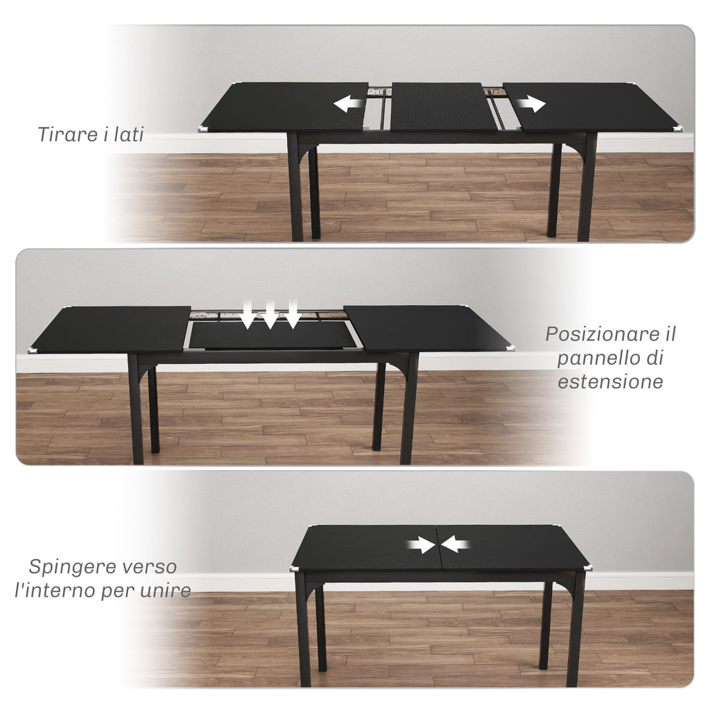 Extendable Table 4-6 Seater Expandable 120-160cm with Steel Legs, Black