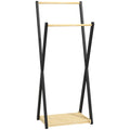 HOMCOM Wooden Floor Coat Rack with 2 Bars and Lower Shelf Modern Design, 61x45x152cm - Borgè