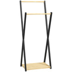 HOMCOM Wooden Floor Coat Rack with 2 Bars and Lower Shelf Modern Design, 61x45x152cm - Borgè