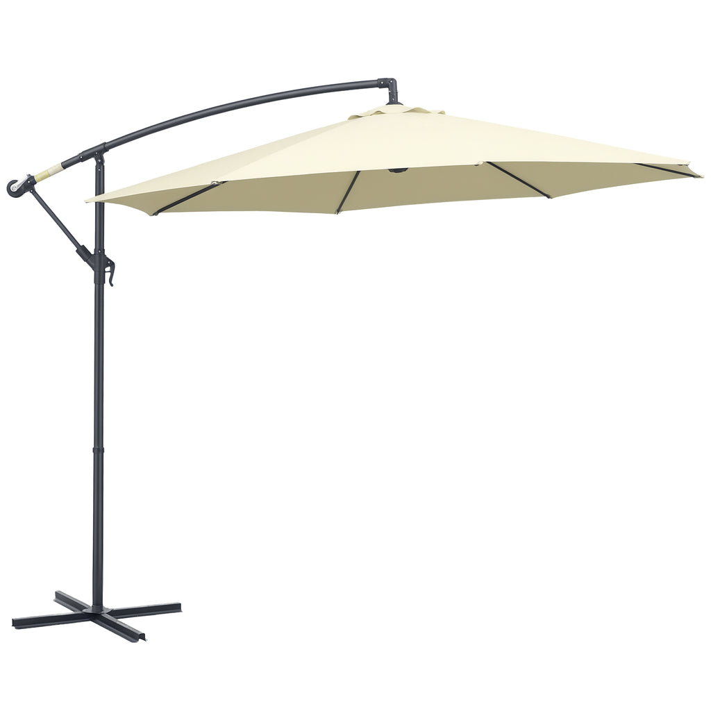 Off-Center Garden Umbrella with Cross Base Included, Metal and Polyester, 3x2.5 m, Beige