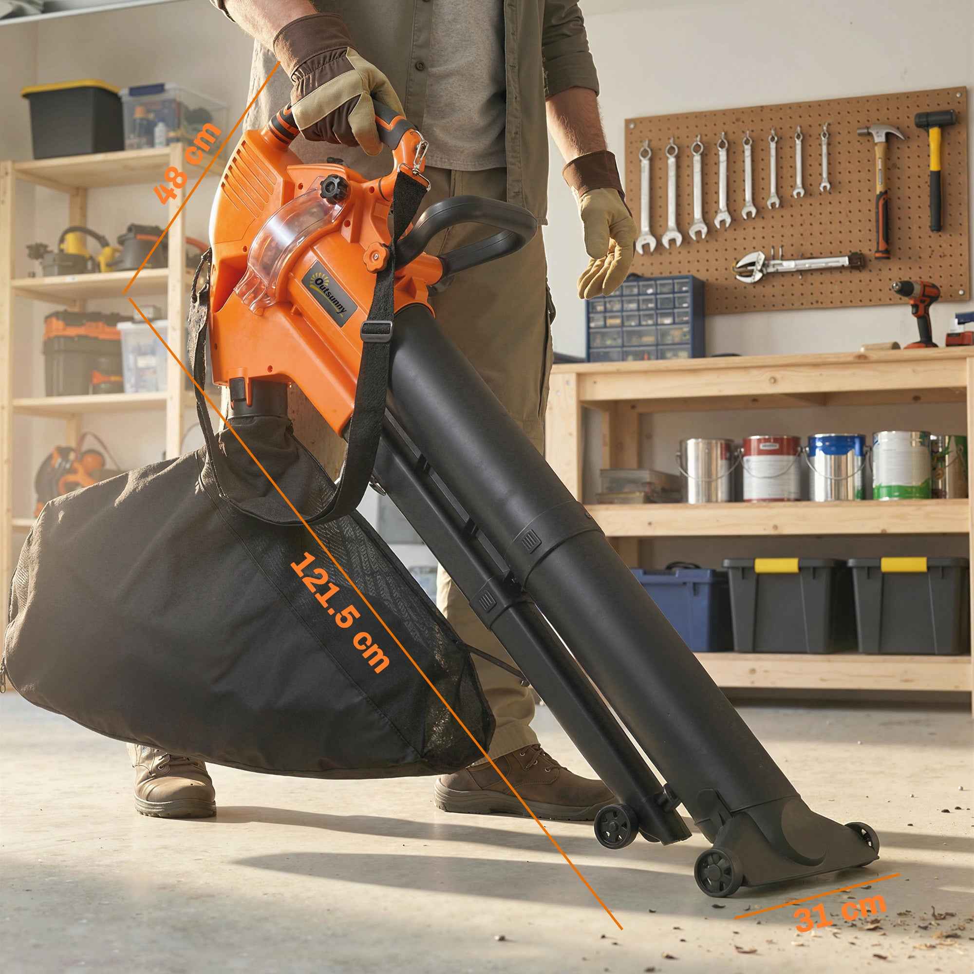 Outsunny 3-in-1 Leaf Blower, Vacuum, and Shredder 3000W, Lightweight