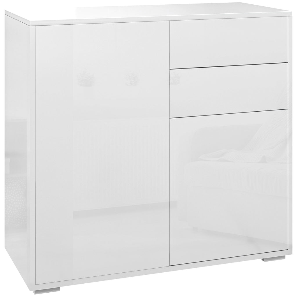 Modern Sideboard with 2 Cabinets and 2 Push-Open Drawers, 79x36x74cm, Gloss White