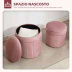 Set of 2 Round Stackable Upholstered Footstools with Velvet Upholstery, 34.8L Storage, Pink