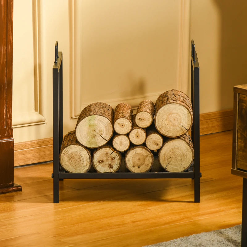 Indoor and Outdoor Metal Log Holder with 2 Handles and Raised Base, 39x32.5x46cm, Black