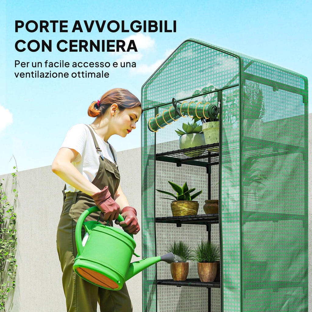 Outsunny 5-Tier Greenhouse with Zip Door, Steel and PE, 69x49x193 cm, Green