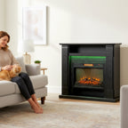 1800W Adjustable Electric Fireplace with 3D Flame, Shelf, Timer and Remote Control, 105x27x97 cm, Black