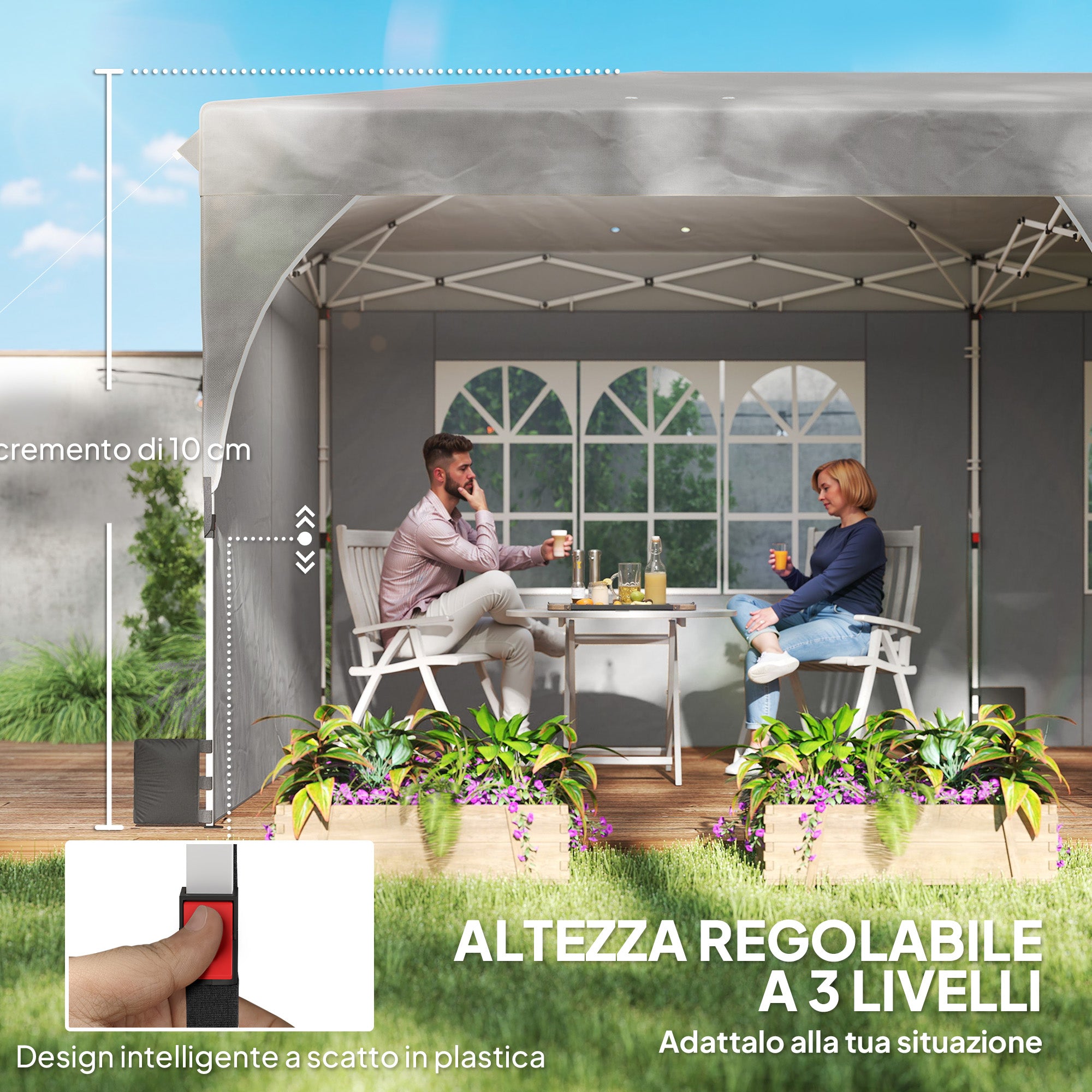 Outsunny 3x6m Folding Gazebo with Walls and Adjustable Height, UV Protection 50+, Light Grey