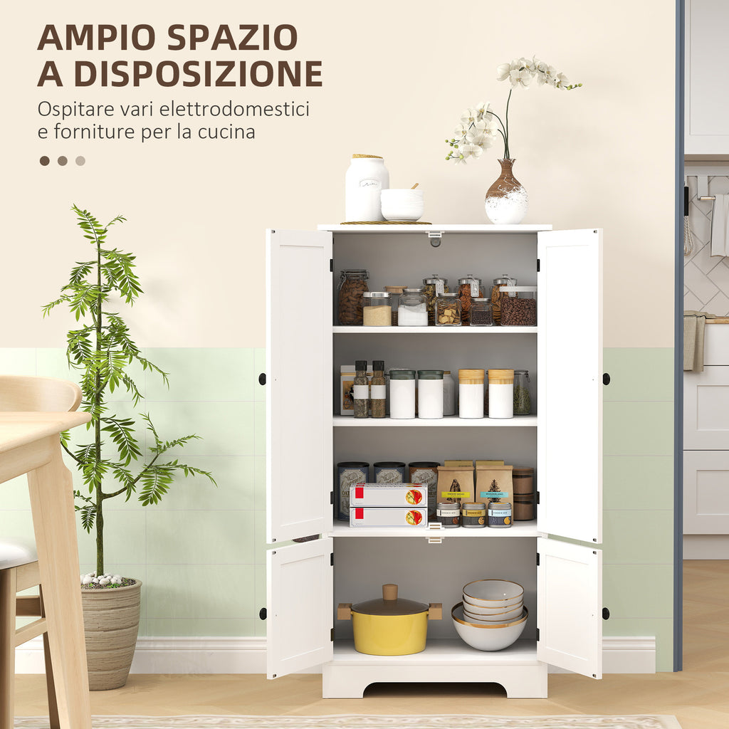 4-Door Kitchen Cabinet with 2 Cupboards and Adjustable Shelf, 58.2x30x123 cm, White
