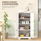 4-Door Kitchen Cabinet with 2 Cupboards and Adjustable Shelf, 58.2x30x123 cm, White