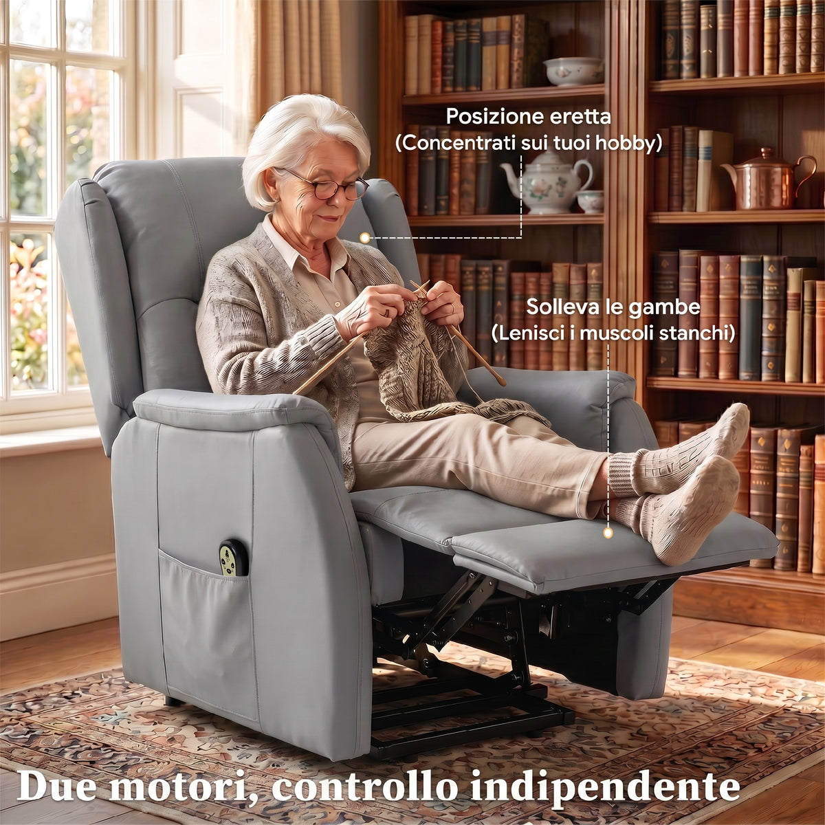 HOMCOM Dual-Motor Lift Recliner Chair in Faux Leather, Light Grey