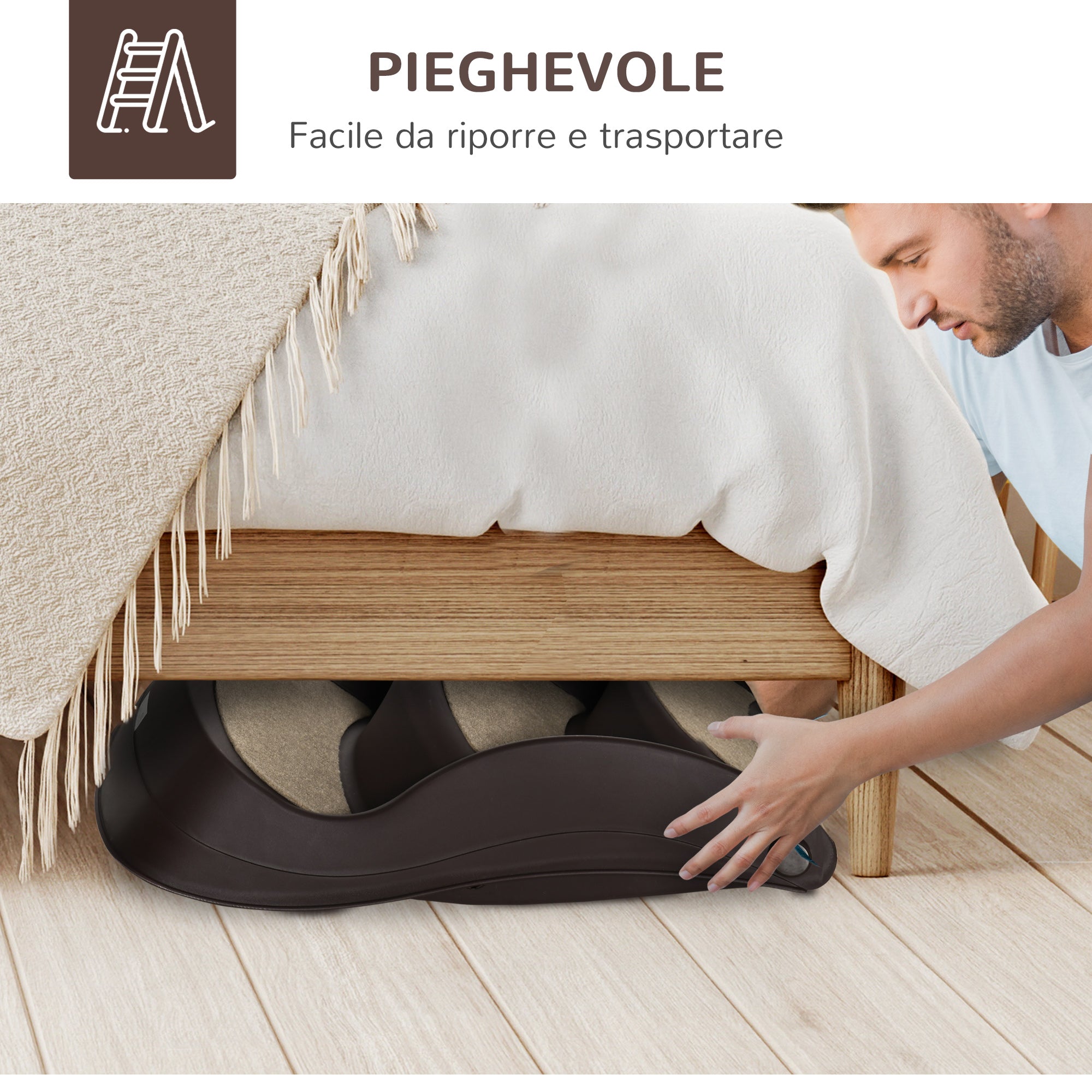 Folding Dog Ladder with 3 Non-Slip Steps in PP, 49x38x38 cm, Brown