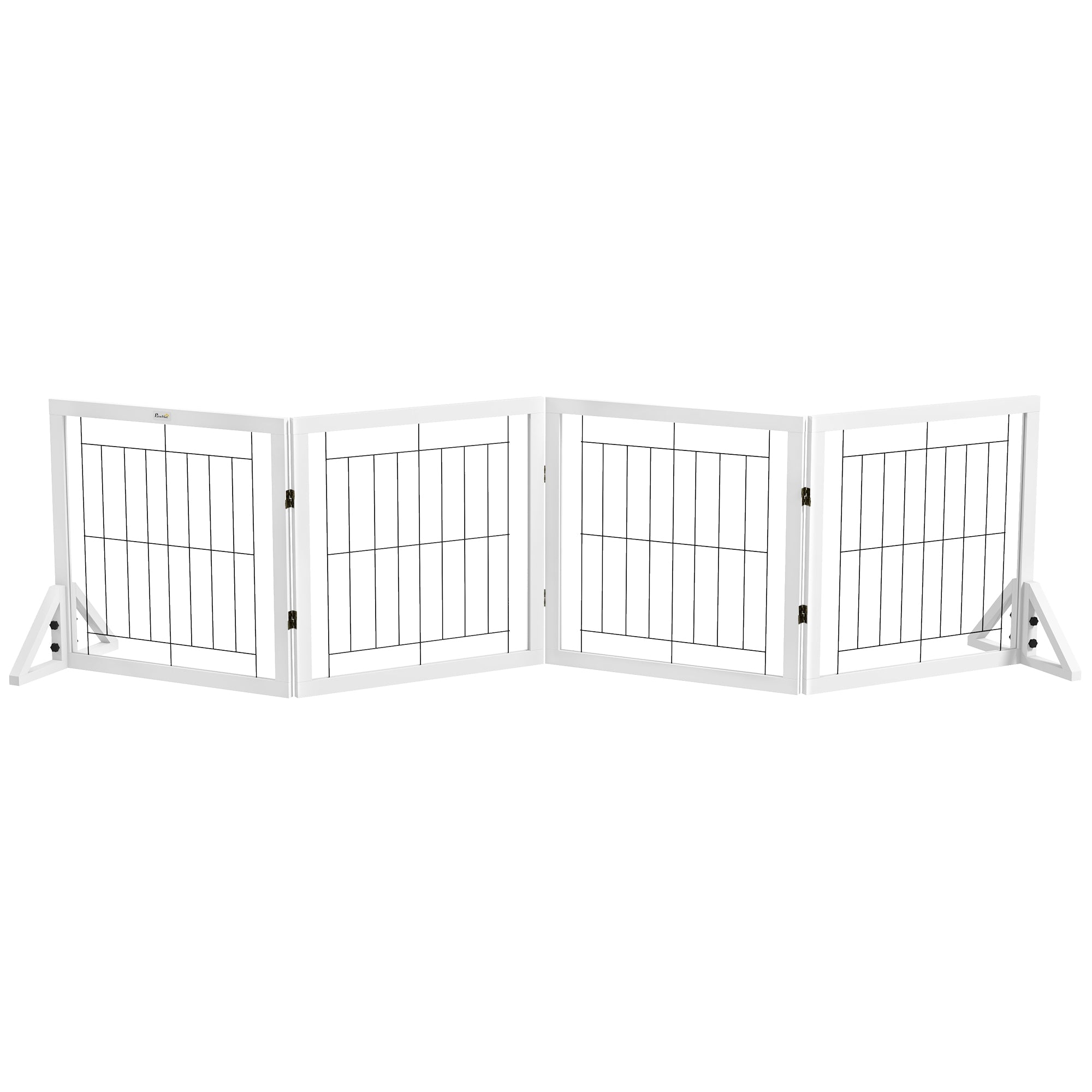 PawHut Folding Dog Gate with 4 Panels and Triangular Feet, 280x70 cm, White