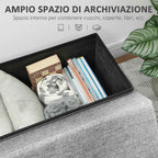 HOMCOM Folding Storage Bench with Backrest and 77L Storage Compartment, Fabric Upholstery, 76x50x73 cm, Grey