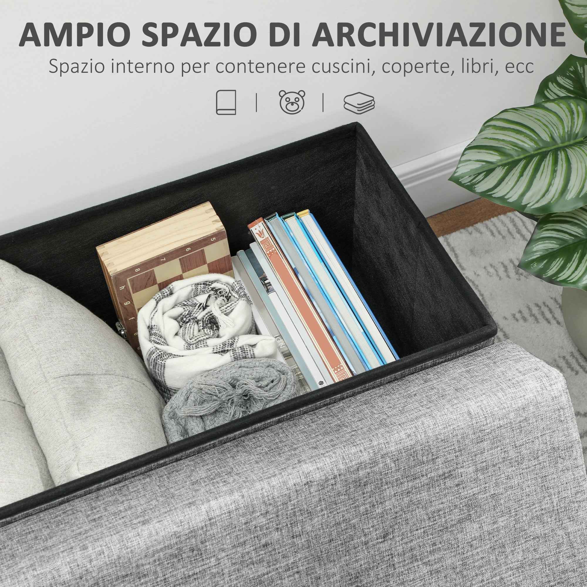HOMCOM Folding Storage Bench with Backrest and 77L Storage Compartment, Fabric Upholstery, 76x50x73 cm, Grey
