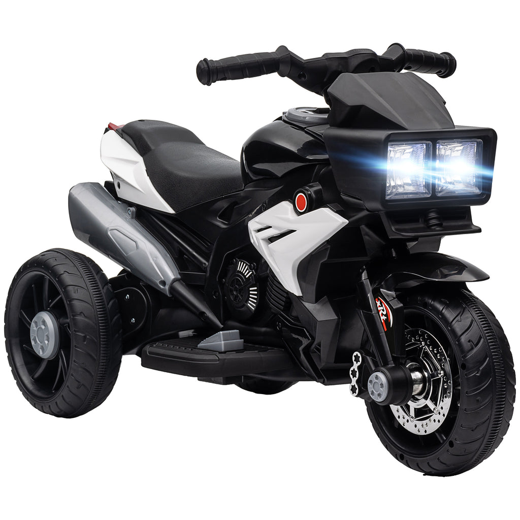 HOMCOM Electric Motorcycle for Children 3-5 Years (max. 25kg) with 3 Wheels, Lights and Sounds, 6V Battery, Black, 86x42x52cm