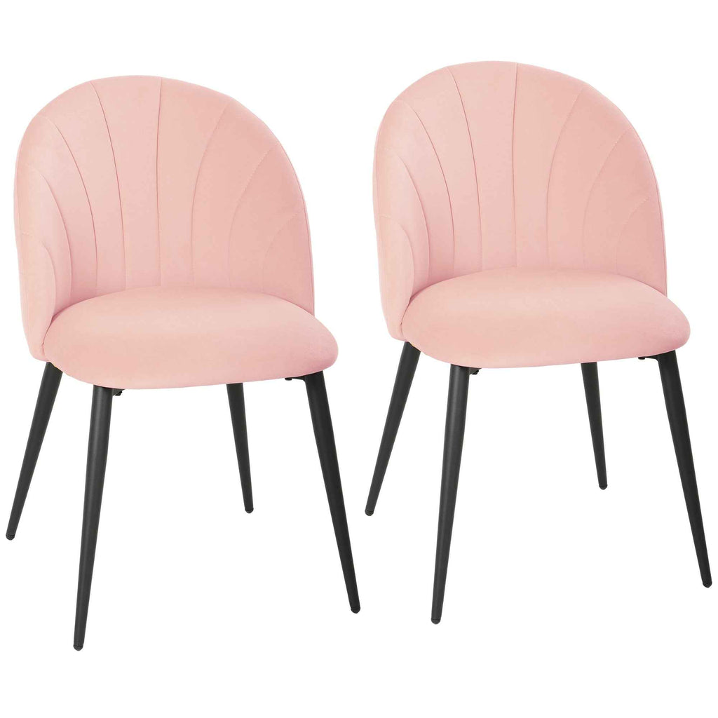 Set of 2 Velvet Shell-Back Dining Chairs, 52 x 55 x 79 cm, Pink