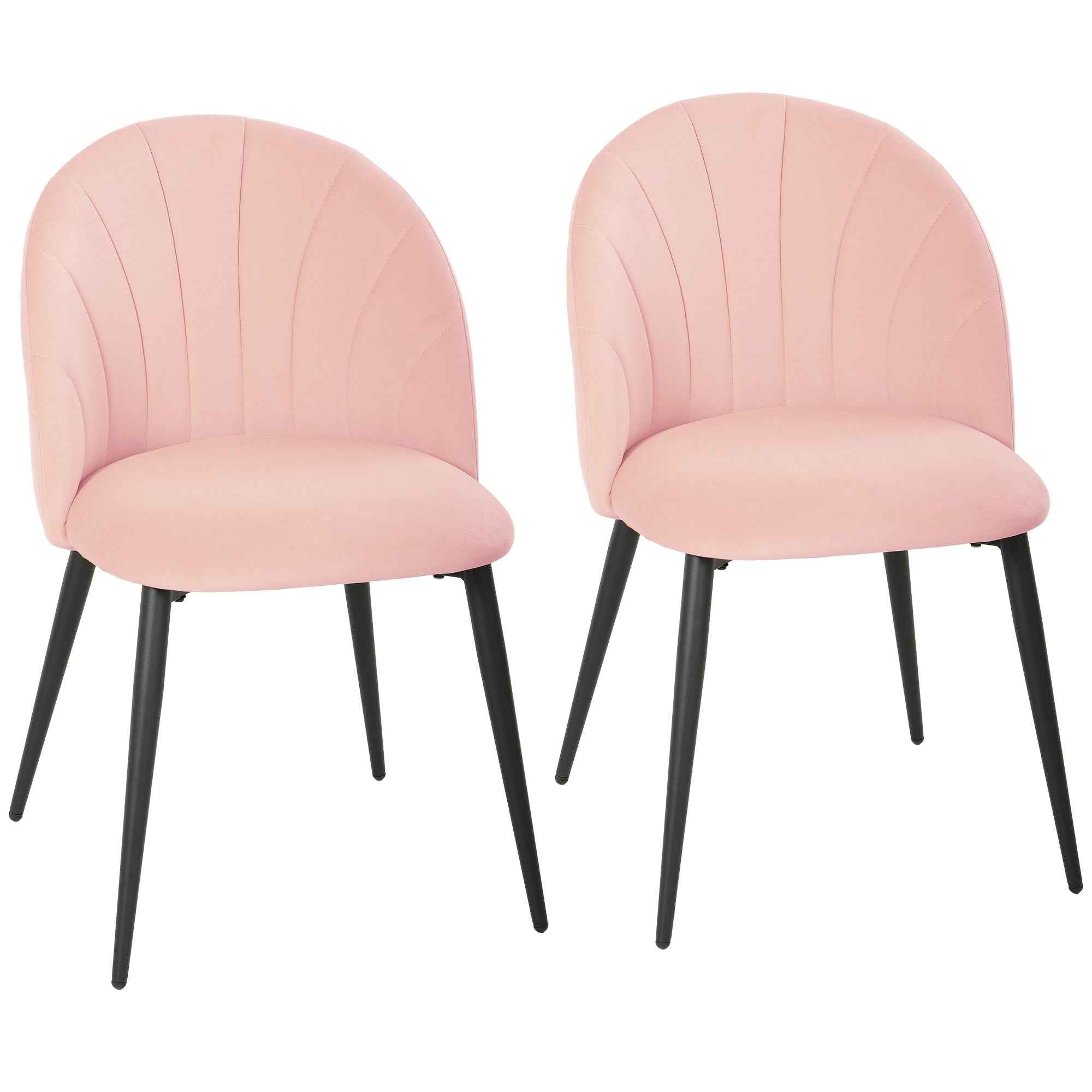 Set of 2 Velvet Shell-Back Dining Chairs, 52 x 55 x 79 cm, Pink