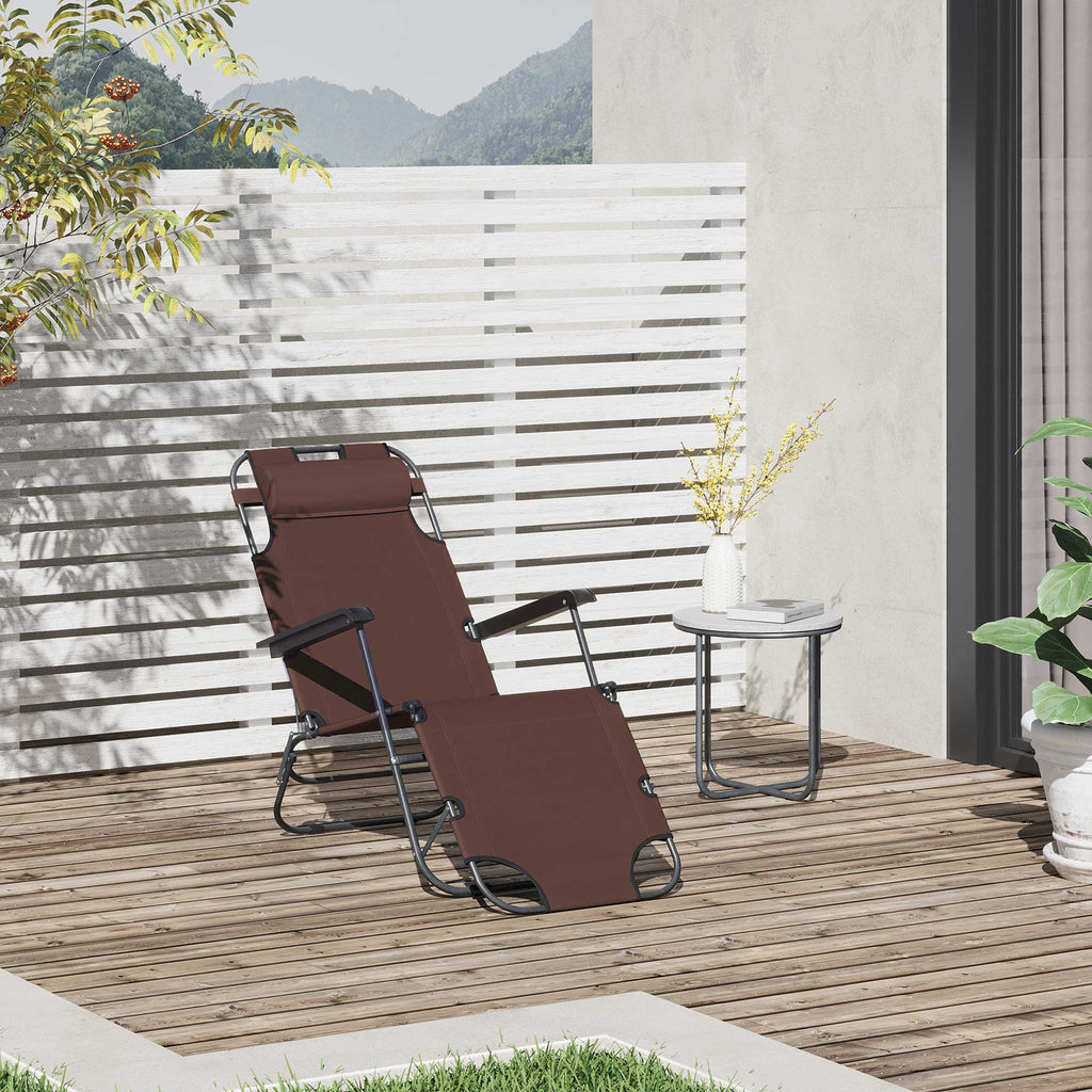 Folding and Collapsible Garden Lounger in Oxford Fabric, 135x60x89cm - Brown