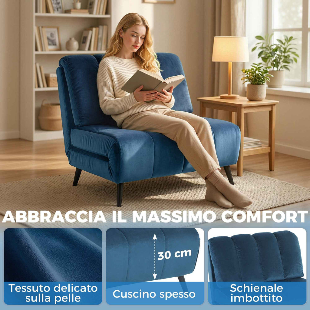 Folding Convertible Sofa Bed with Adjustable Backrest, Blue