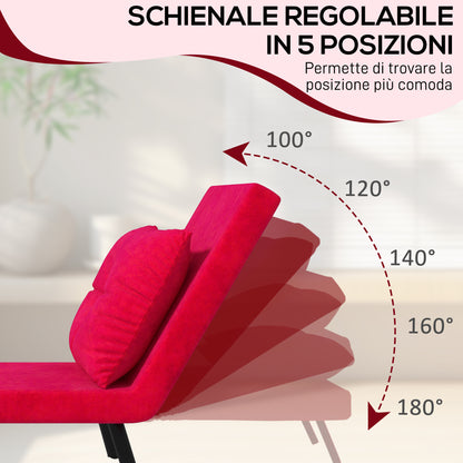 Velvet Red, 3 in 1 Reclining Backrest Sofa Bed with Cushion, Velvet Effect Fabric, 63x73x81 cm, Red