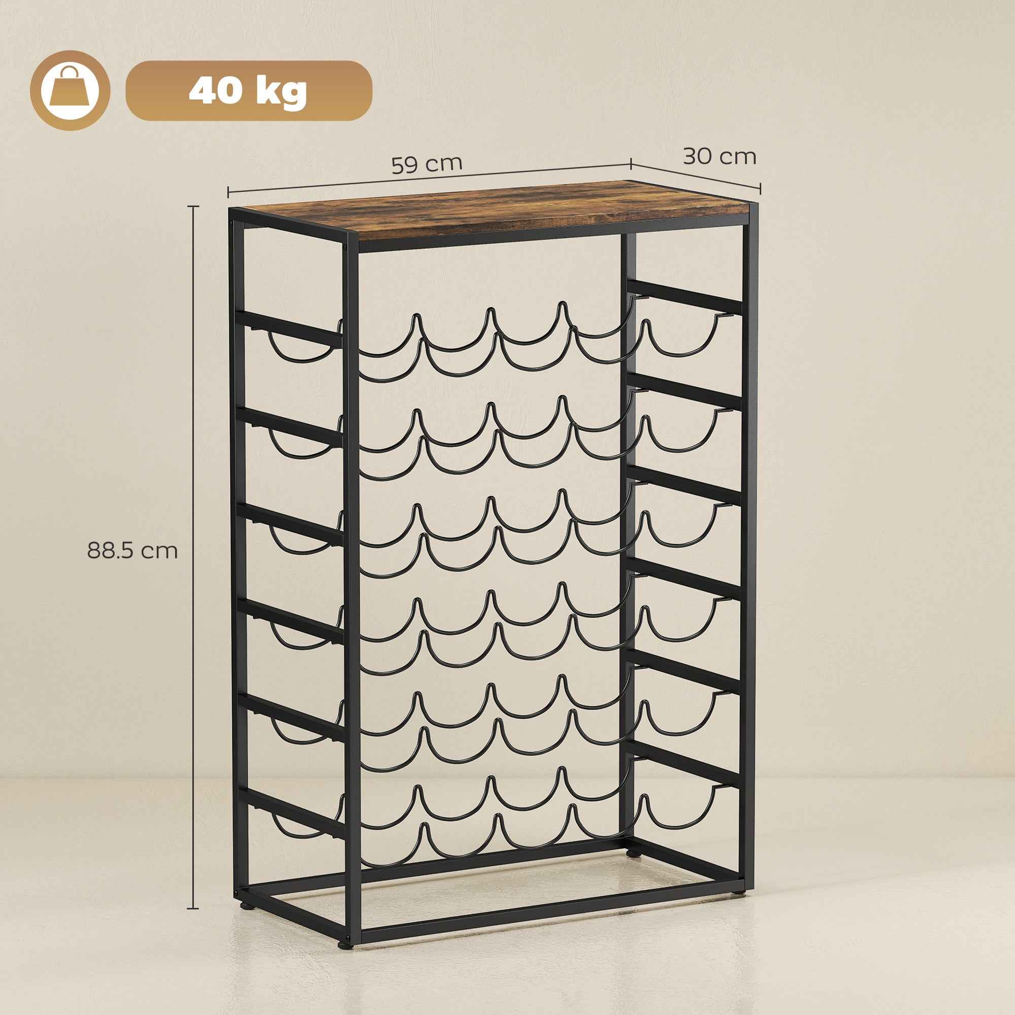 30-Bottle Floor-Standing Wine Rack with 6 Shelves, Industrial Style, Rustic Brown