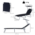 Outsunny Folding and Adjustable Garden Sun Lounger with Black Fabric Canopy, 187x58x50 cm
