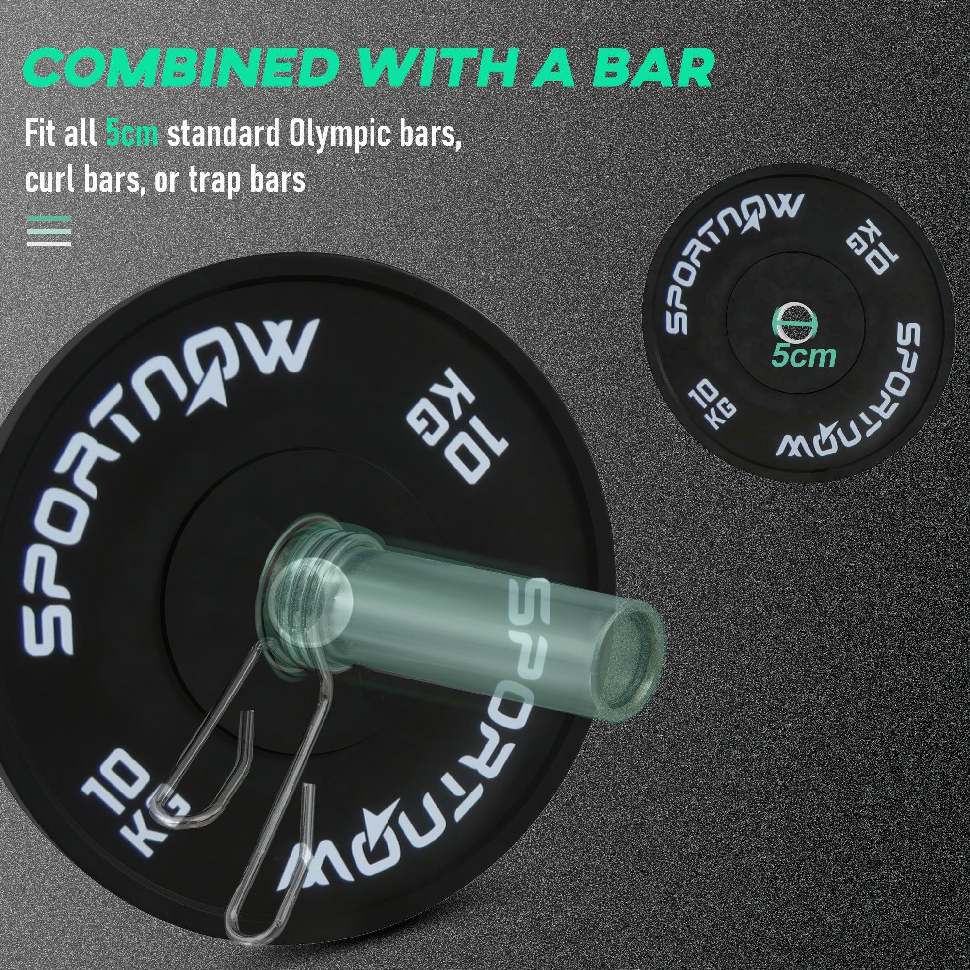 SportNow Set of 2 10kg gym discs for barbell and dumbbells with Ø5cm, black attack - Borgè