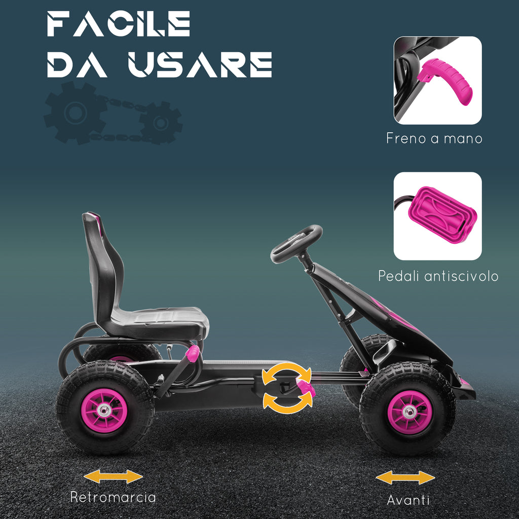 Pedal Go Kart for Kids Ages 5-12 with Adjustable Seat, Metal and PP 121x58x61 cm, Pink and Black