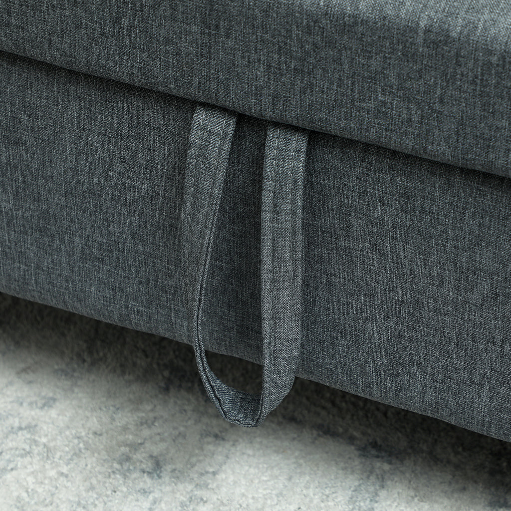 HOMCOM 2-Seater Sofa with Storage Space and Cushions, in Linen and Wood Effect Fabric, 135x72x84 cm, Dark Grey