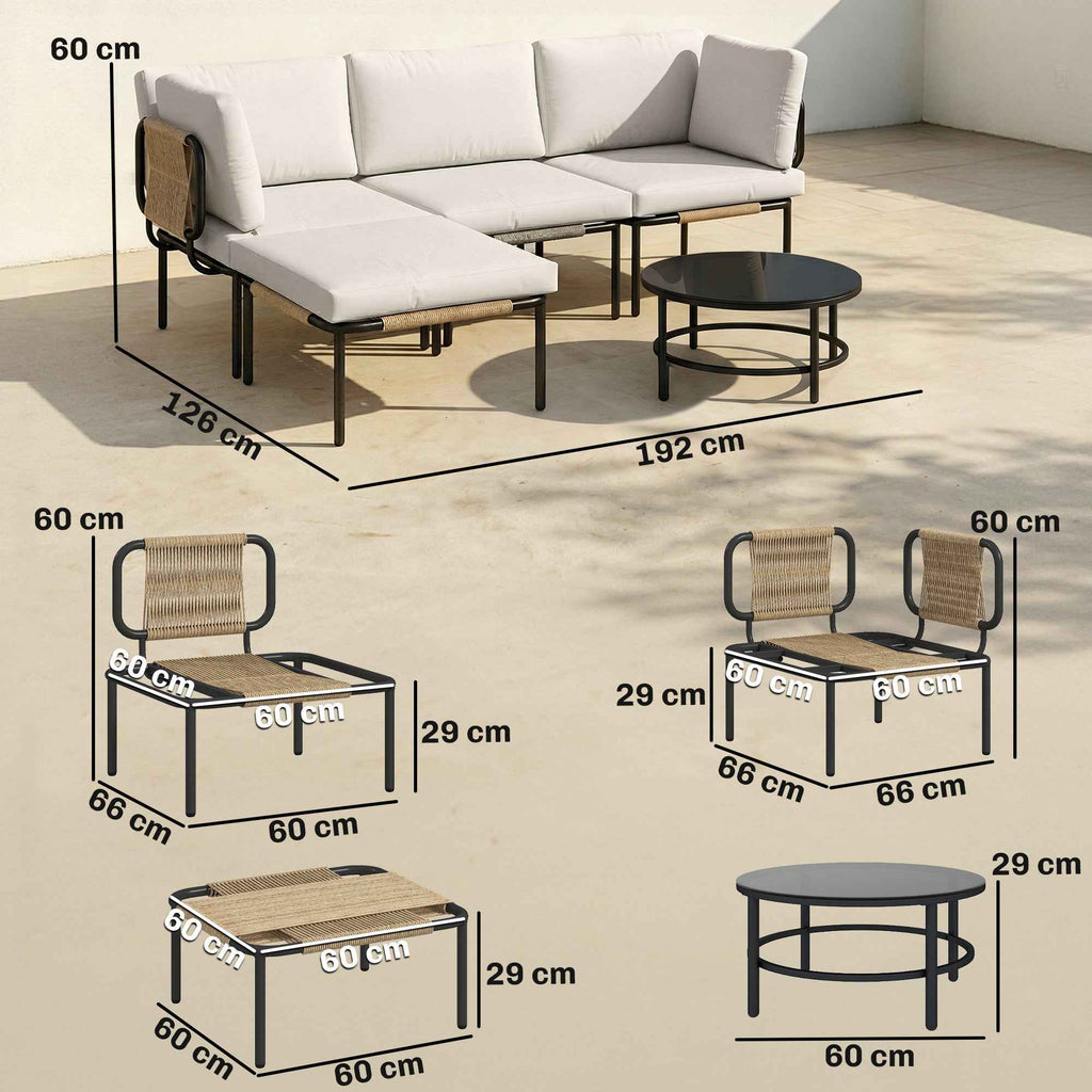 Outsunny 5-Piece Modular Rattan Garden Set with L-Shaped Sofa, Coffee Table, and Cushions, Khaki
