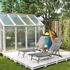 Set of 2 Folding Garden Deckchairs with 4-Level Adjustable Backrest and Cushion, Gray
