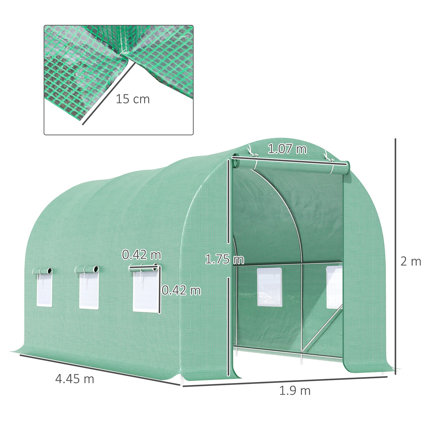 Garden Tunnel Greenhouse 4.5x2x2 m with Rounded Roof, PE & Metal, Green