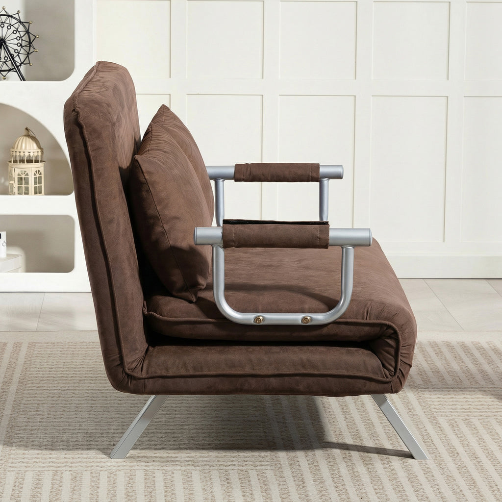 HOMCOM 2-Seater Faux Suede Sofa Bed with Adjustable Backrest and 2 Cushions, 111x80x78 cm, Brown