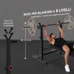 Folding Weight Bench with 8 Adjustable Heights and Steel and PU Barbell Rack, 140x73x98-122 cm, Black