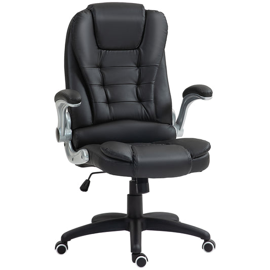 Office Chair in Faux PU Leather with Folding Armrests, High Backrest and Rocking, Black