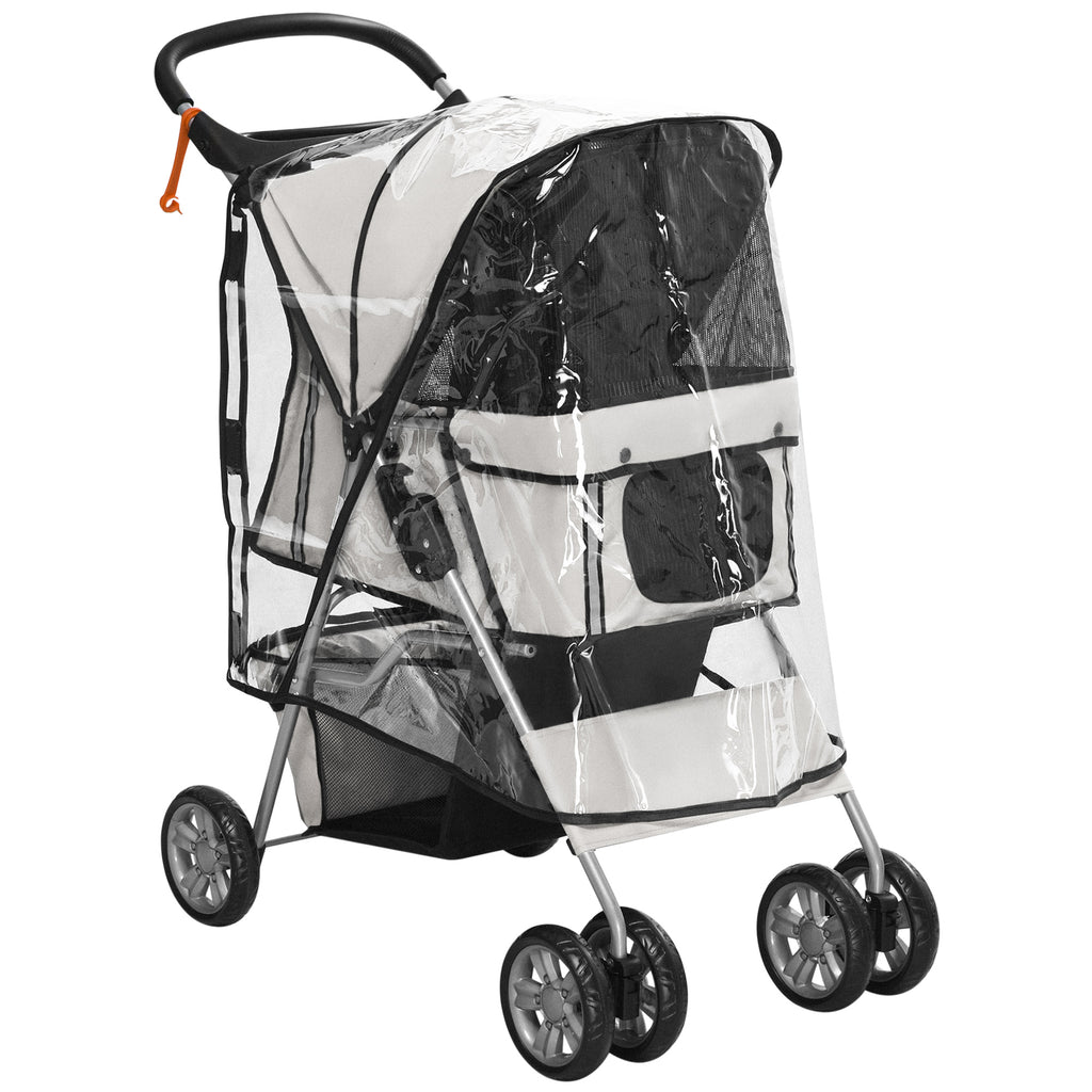 Folding Dog Stroller with Rain Cover, Swivel Wheels and Brakes, Grey