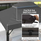 Outsunny 3x4m 2-Tier Garden Gazebo Cover in 600D Oxford Fabric with Drainage Holes, Dark Grey
