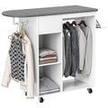 Mobile Ironing Board with Wheels and Iron Holder, Clothes Bar, Drawer and Shelves, 125x43.5x112cm, White