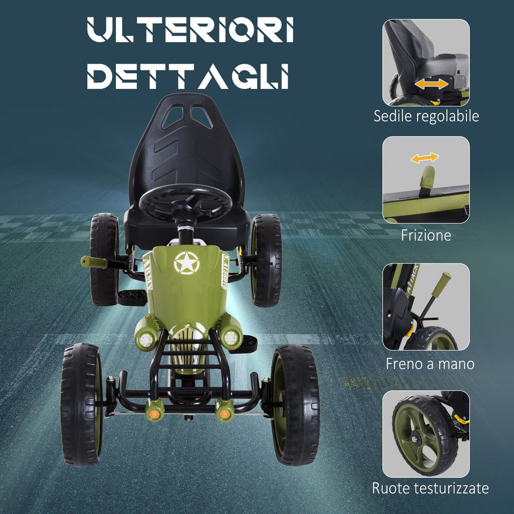 Pedal Go Kart for Kids 3-6 Years Old with Adjustable Seat and Handbrake, Green