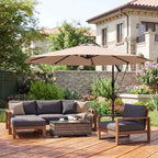 Outsunny 3m Cantilever Umbrella with Cross Base and Crank Handle, in Metal, PP and Polyester, Khaki