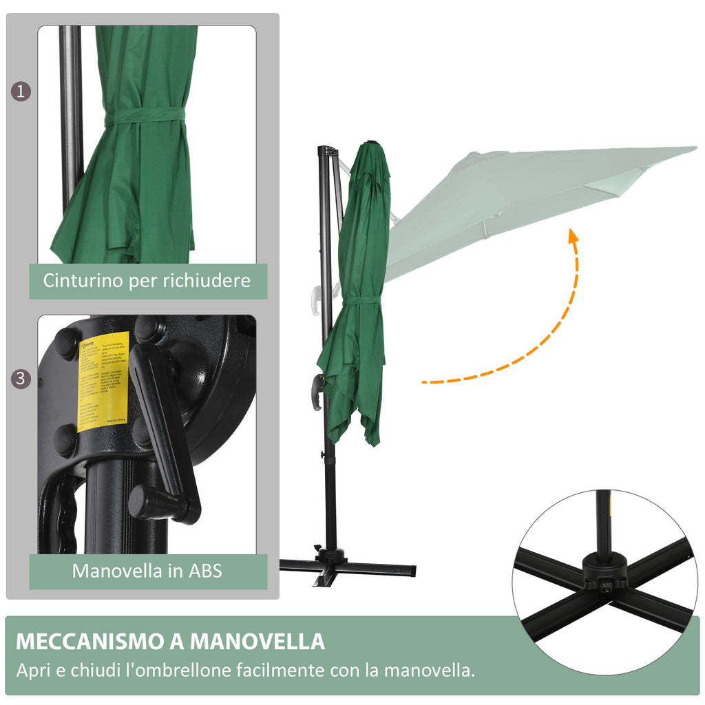 2.5x2.5m Hand Crank Garden Umbrella with 360° Rotation and Adjustable Parasol, Green