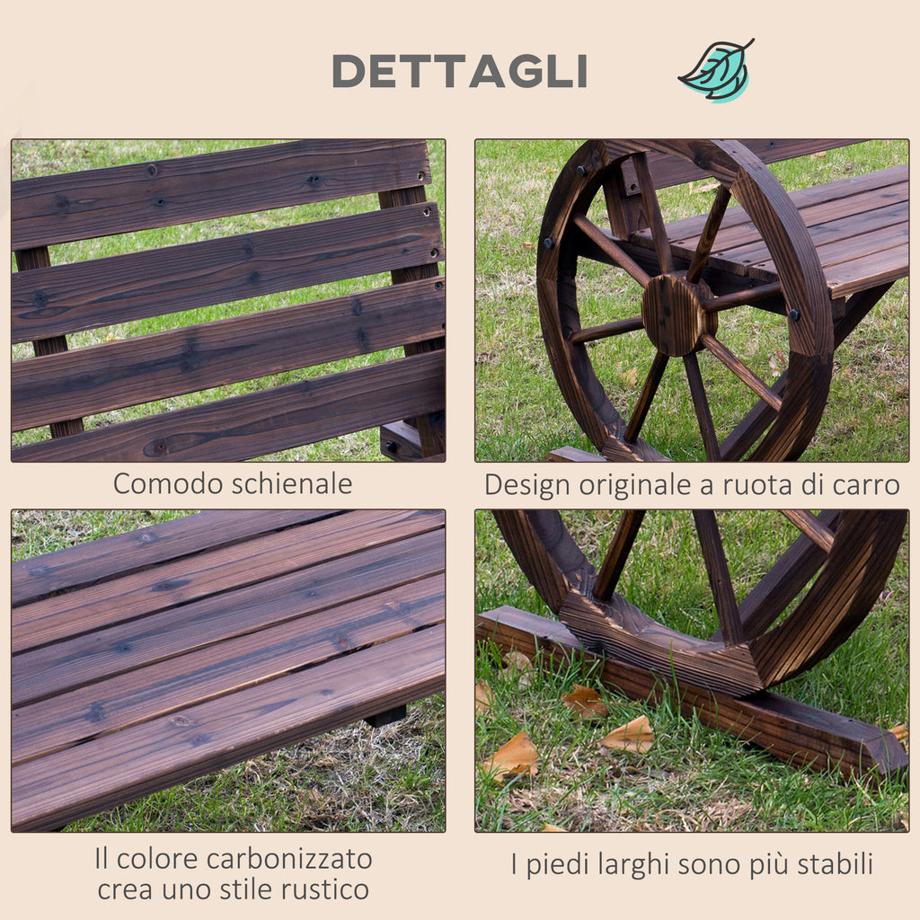 2-Seater Outdoor Bench, Country Style Garden Bench with Wooden Wheel Armrests, 105.5x59x75cm Brown