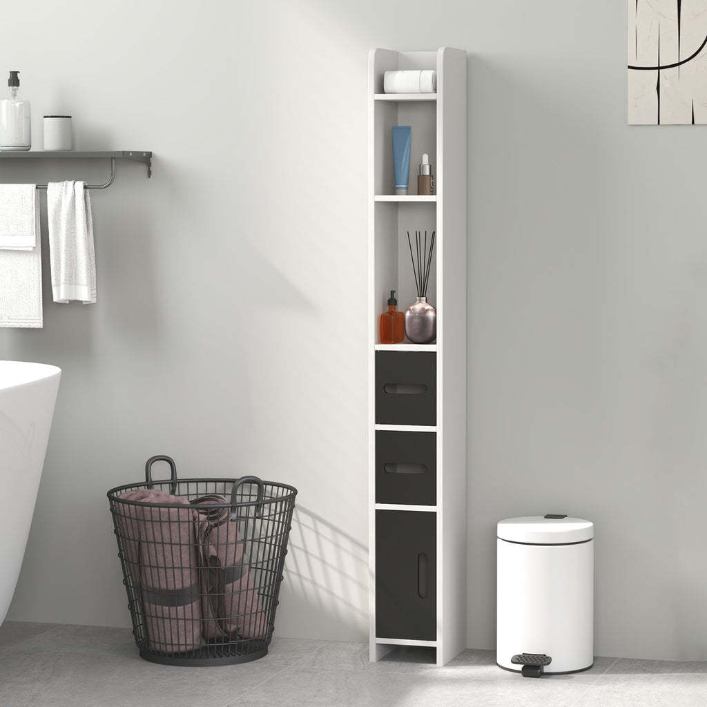 kleankin Bathroom Column with 3 Shelves and 3 Cabinets, Wooden, 15x17x120 cm, Black and White