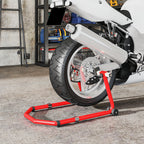 Motorcycle Front and Rear Stand with 390 kg Capacity, U and L Forks, Non-Slip Wheels and Pads, Red