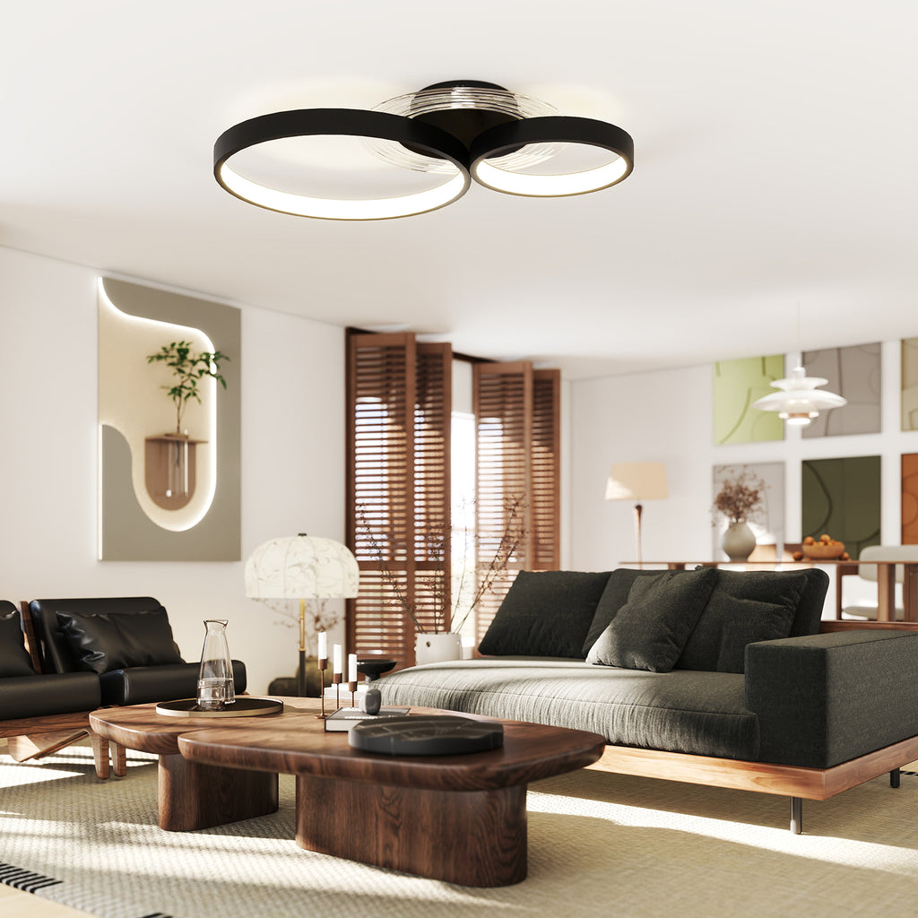 Modern 3-Ring LED Ceiling Light with Adjustable Brightness, 40W Power, Black